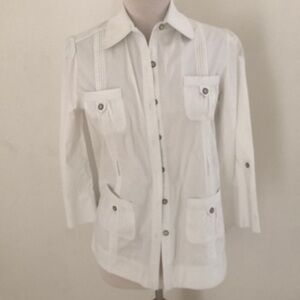 Banana USA Guayabera blouse white 100% Cotton - MISSING BELT